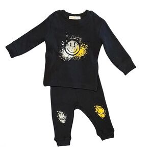 Little Mish Happy Graffiti Long Sleeve Top & Pant Set yellow NWOT size 3 mos